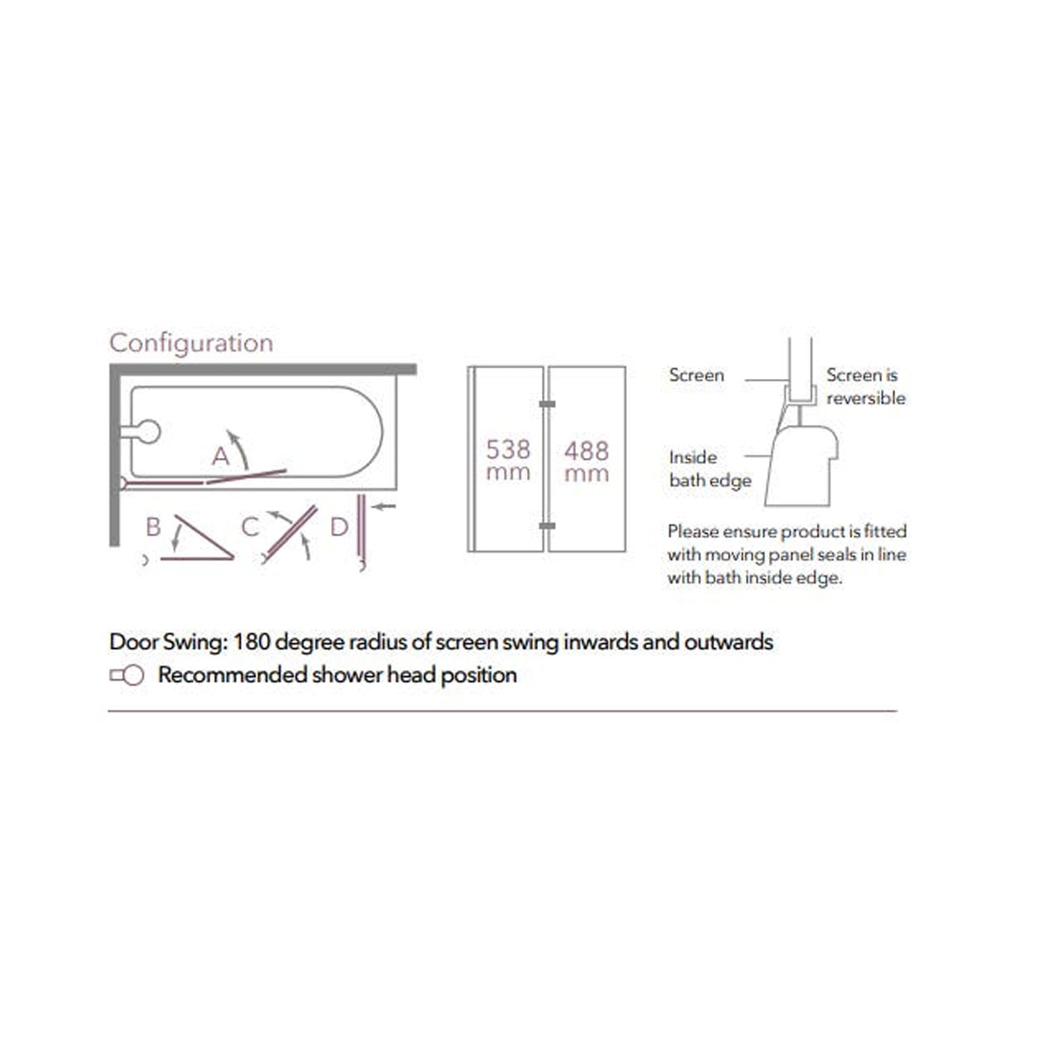Merlyn 2 Panel 8mm Hinged Folding Bath Screen configuration