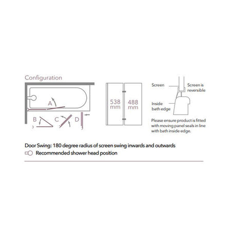 Merlyn 2 Panel 8mm Hinged Folding Bath Screen configuration