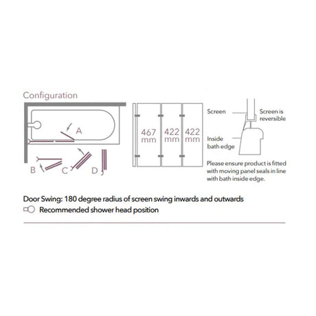 Merlyn 3 Panel 8mm Hinged Folding Bath Screen configuration