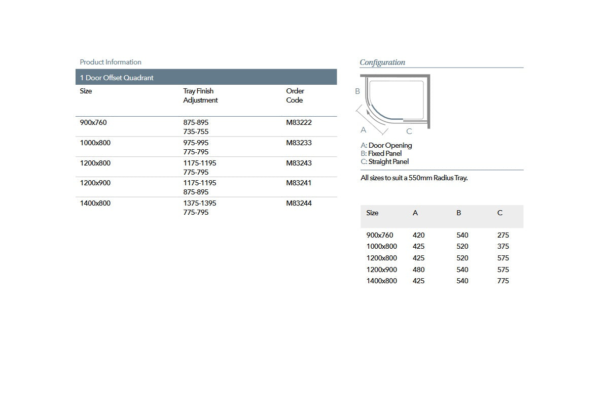 Merlyn 8 Series 1 Door Offset Quadrant Shower Enclosure adjustment