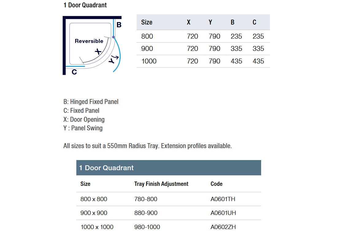 Merlyn 8 Series Frameless 1 Door Quadrant Enclosure adjustments