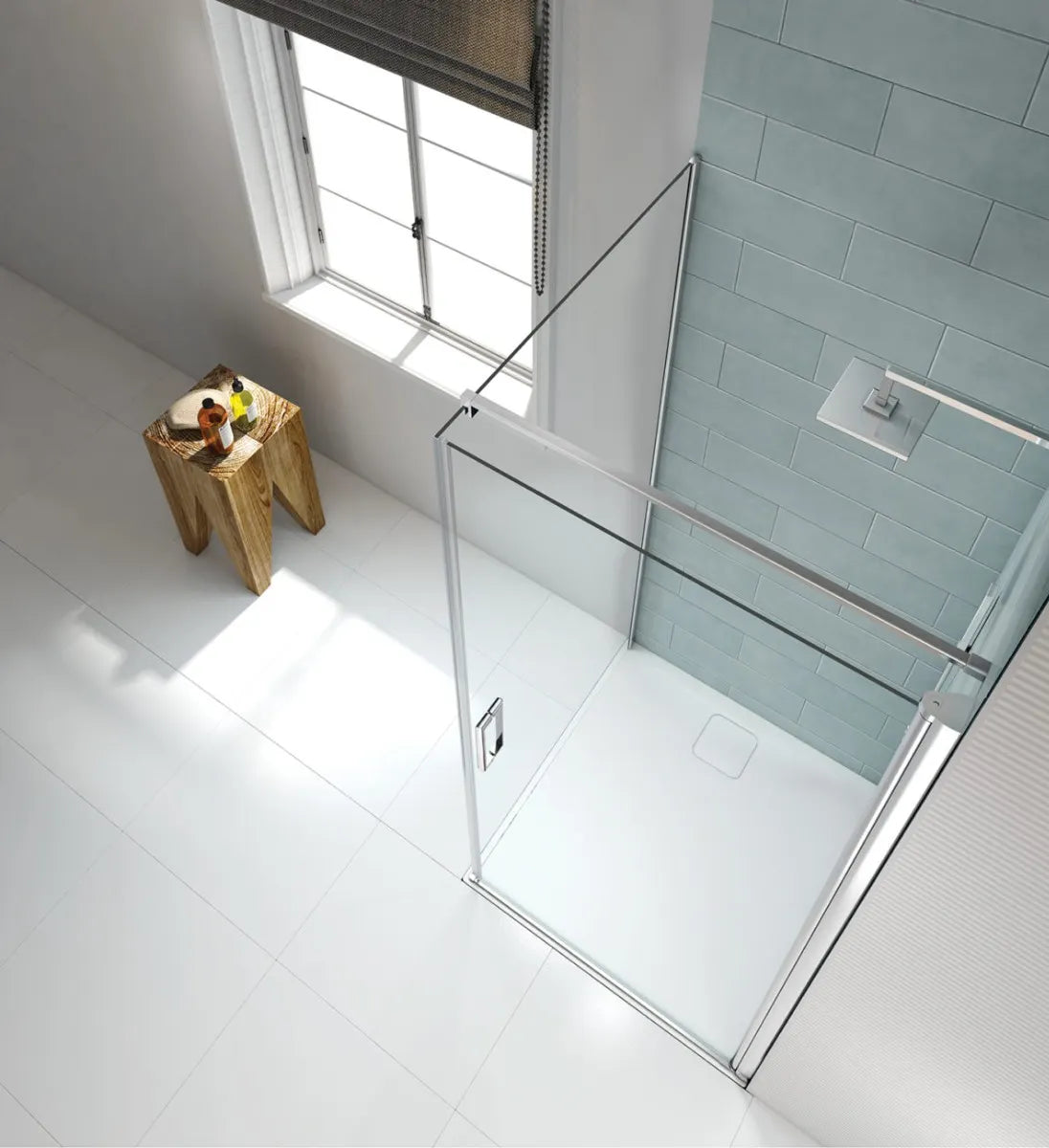 Merlyn 8 Series Frameless Single Pivot Shower Door full enclosure