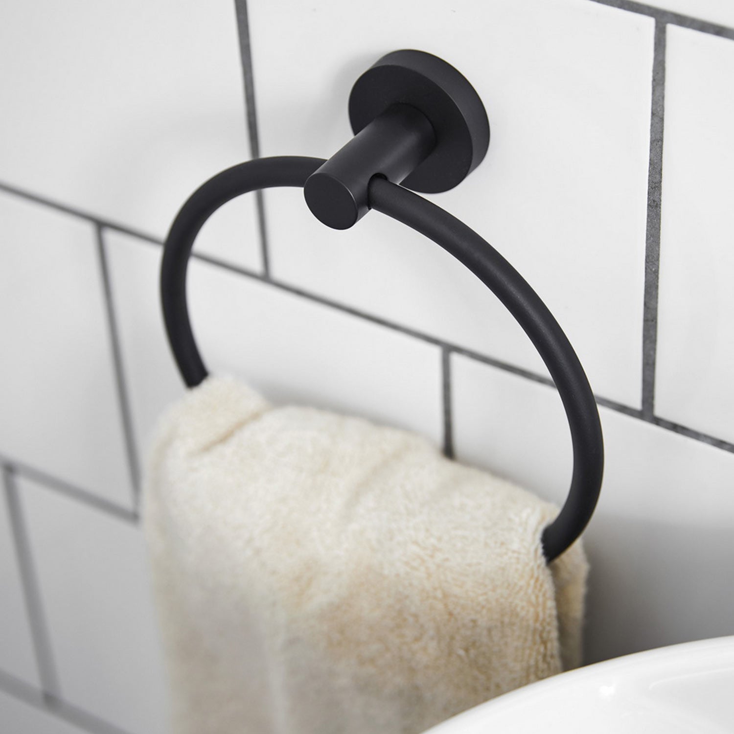 Miller Bond Towel Ring in Matt Black lifestyle