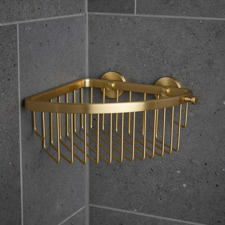 Miller Classic Corner Soap Basket in Brushed Brass lifestyle