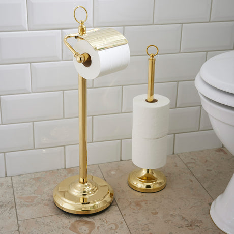Miller Classic Freestanding Toilet Roll Holder with Lid in Polished Brass lifestyle