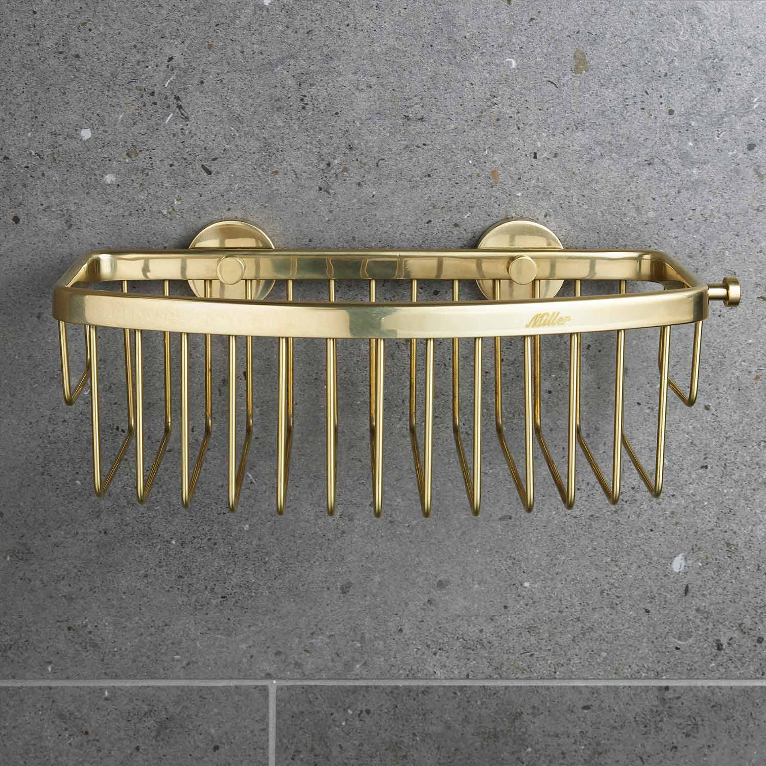Miller Classic Gluable D Shaped Shower Basket in Polished Brass lifestlye