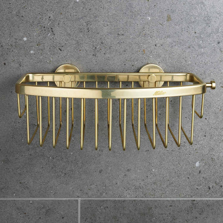 Miller Classic Gluable D Shaped Shower Basket in Polished Brass lifestlye