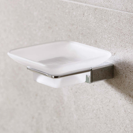 Miller Miami Frosted Glass Soap Dish and Chrome Holder