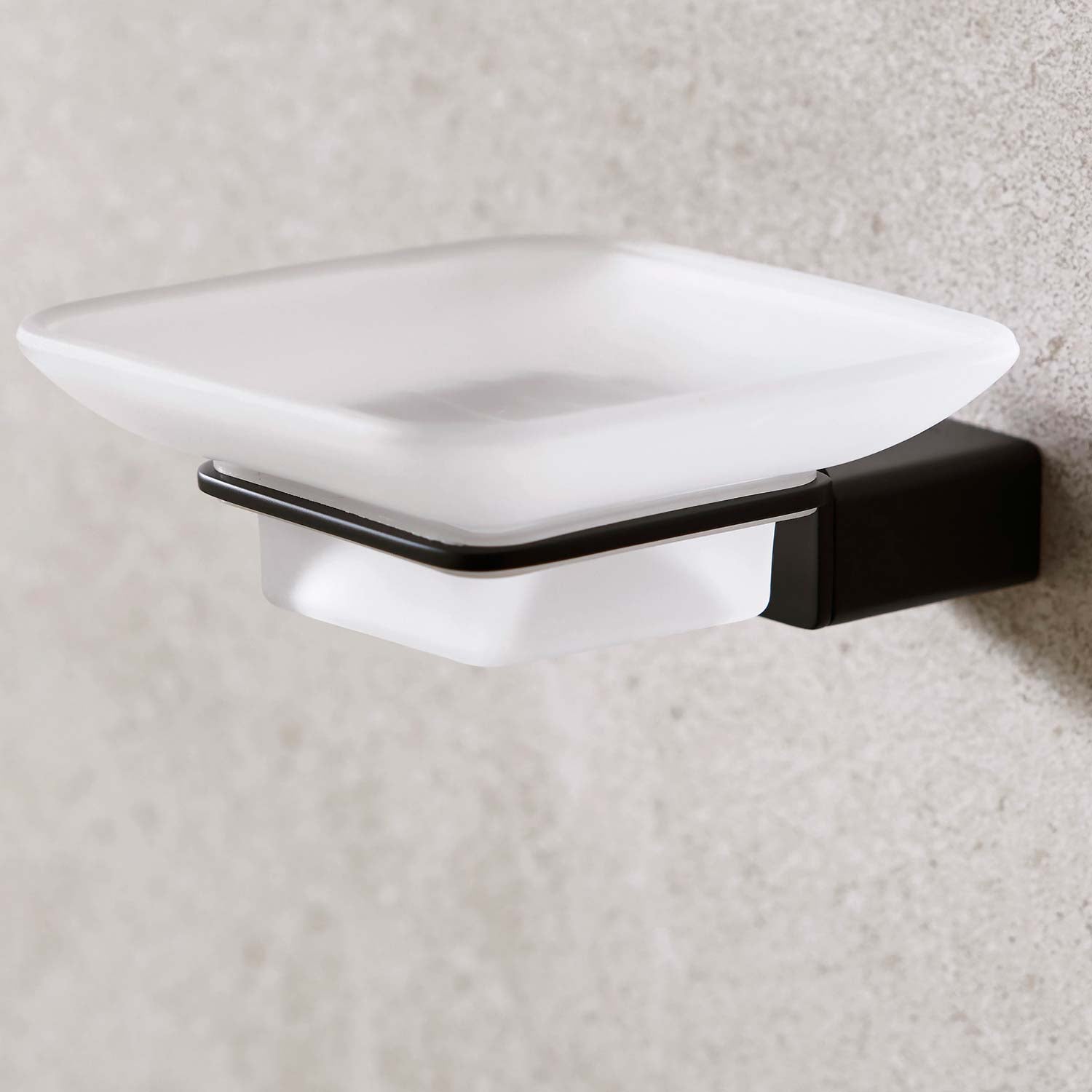 Miller Miami Frosted Glass Soap Dish and Matt Black Holder