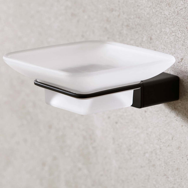 Miller Miami Frosted Glass Soap Dish and Matt Black Holder