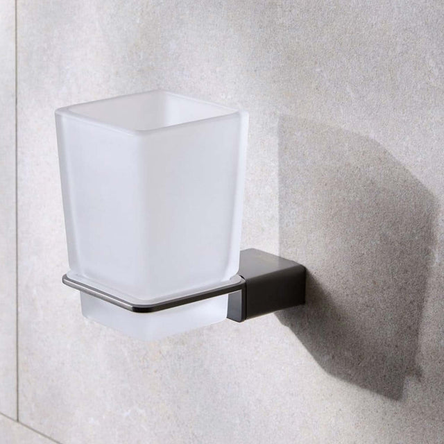 Miller Miami Frosted Glass Tumbler and Gunmetal Holder