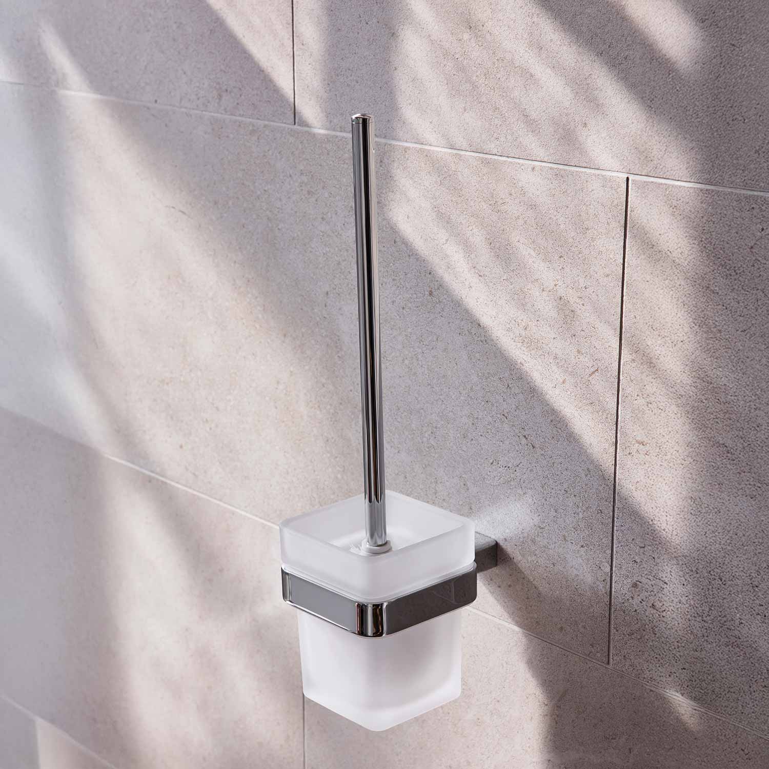 Miller Miami Toilet Brush Set in Chrome with Frosted Glass Bowl