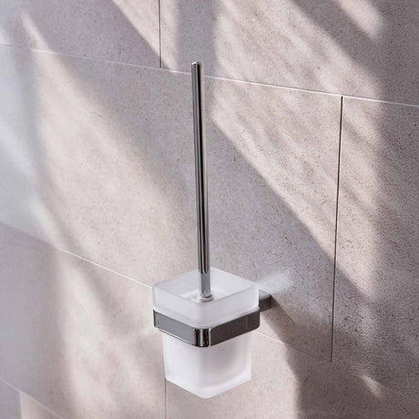 Miller Miami Toilet Brush Set in Chrome with Frosted Glass Bowl