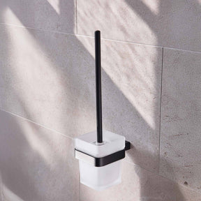 Miller Miami Toilet Brush Set in Matt Black with Frosted Glass Bowl