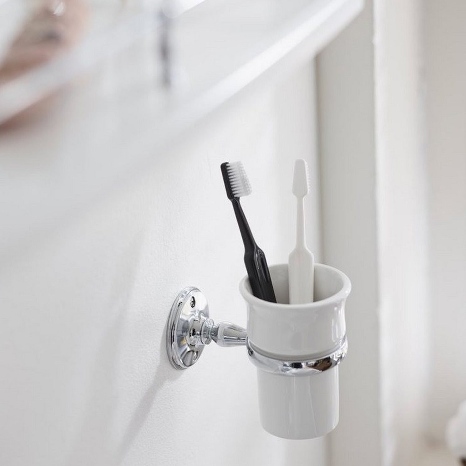 Miller Stockholm White Ceramic Tumbler and Chrome Holder lifestyle