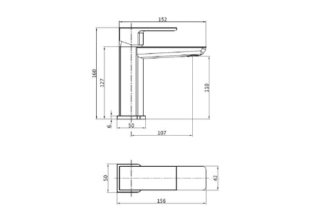 Muro Mono Brushed Bronze Basin Mixer with Push Waste linedrawing