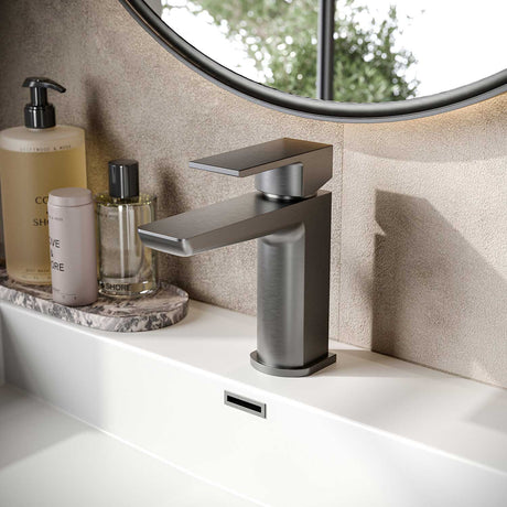 Muro Mono Gunmetal Basin Mixer with Push Waste lifestyle
