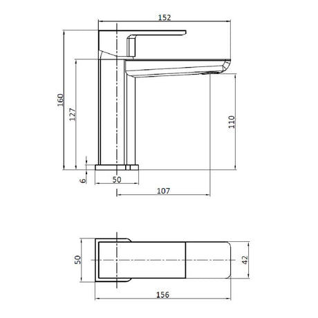 Muro Mono Gunmetal Basin Mixer with Push Waste linedrawing
