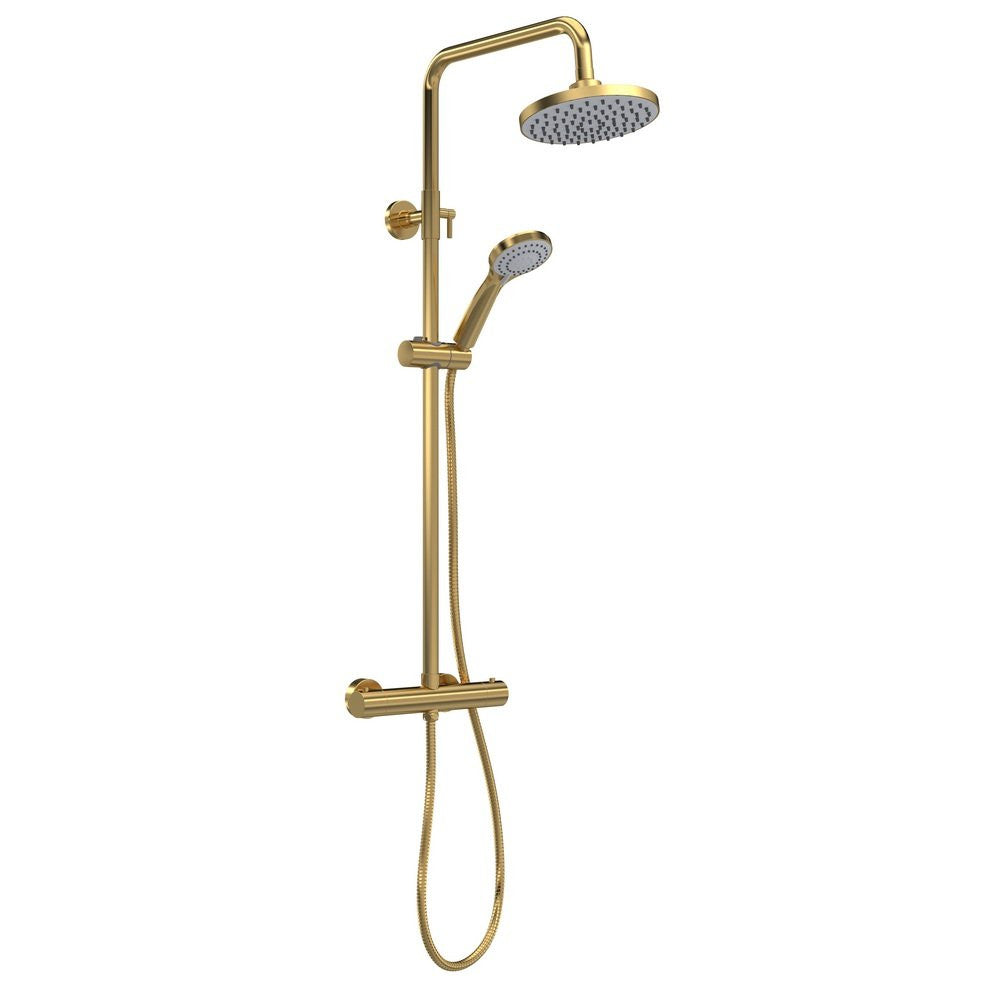 Nuie Arvan Rounded Thermostatic Bar Shower with Telescopic Kit in Brushed Brass