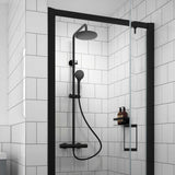 Nuie Arvan Rounded Thermostatic Bar Shower with Telescopic Kit in Matt Black lifestyle