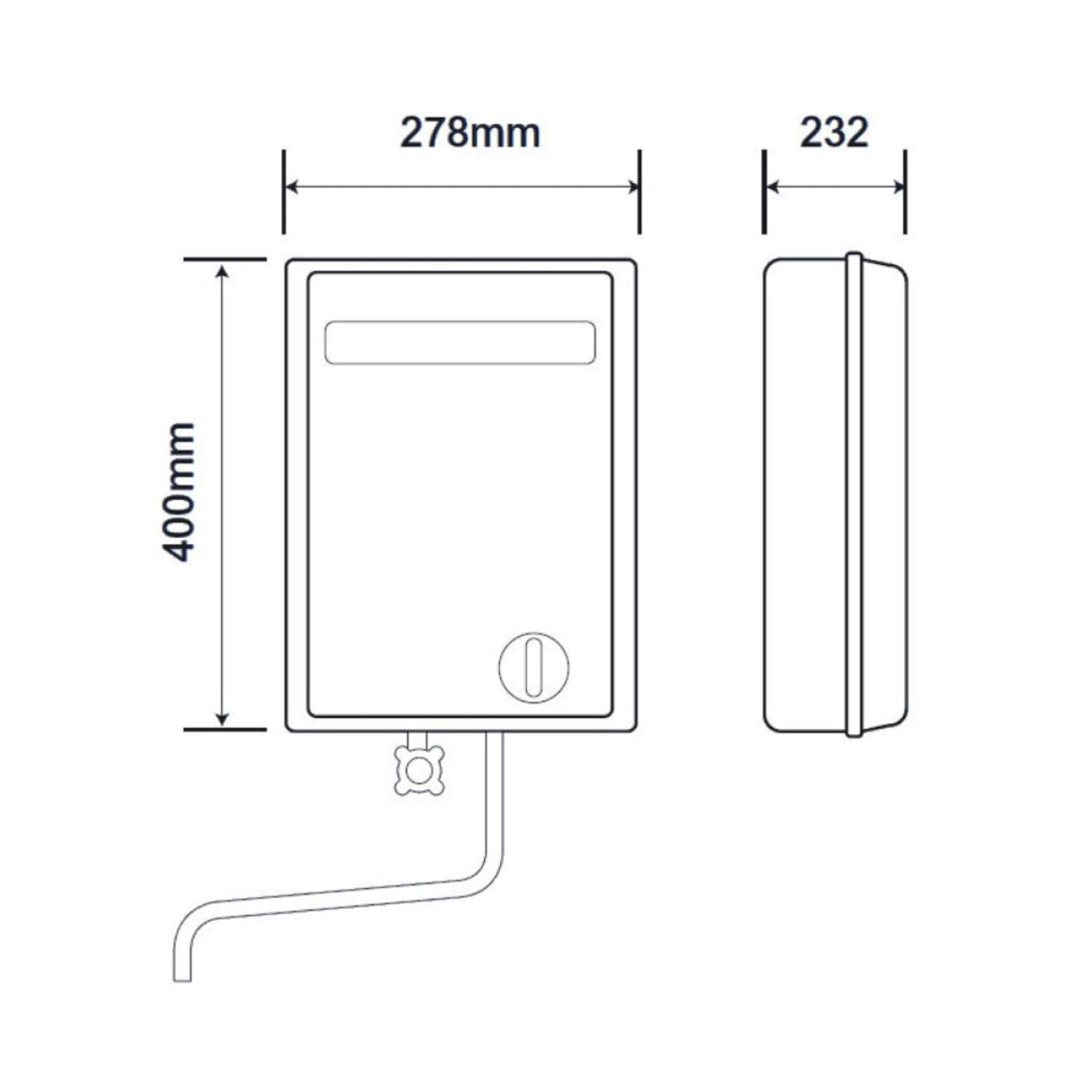 Redring WS7 3kW Water Heater dimensions