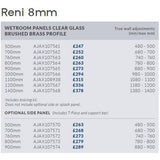 Ajax Reni 8mm Wetroom Panel Clear Glass with Brushed Brass Profile