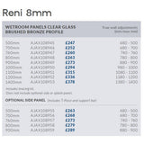 Ajax Reni 8mm Wetroom Panel Clear Glass Brushed Bronze Profile Side Panel