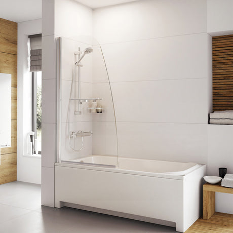 Roman Haven6 Angled Pivoting Bath Screen with Towel Rail in Silver