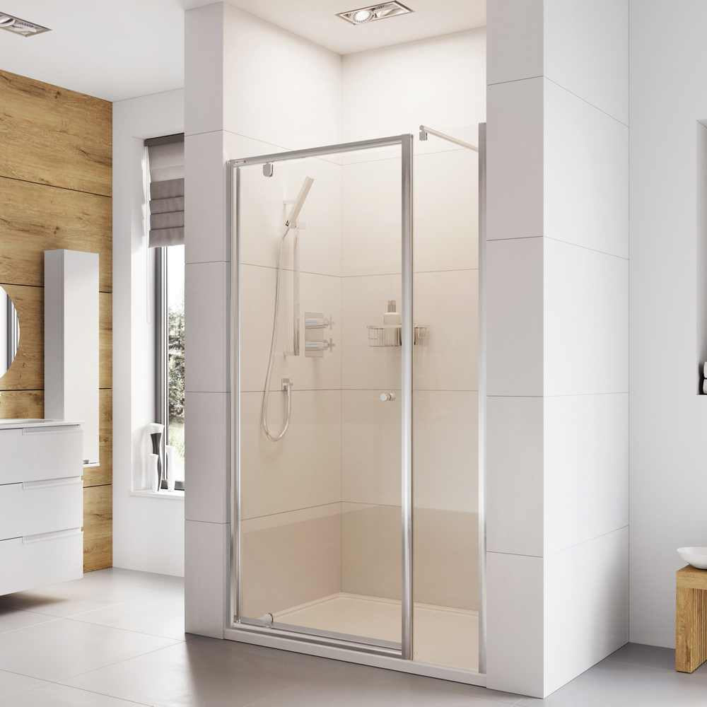 Roman Haven6 Pivot Shower Door in Silver Alcove