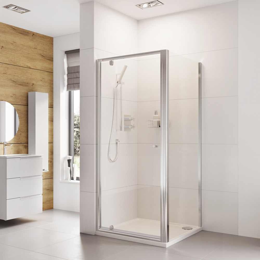 Roman Haven6 Pivot Shower Door in Silver Corner
