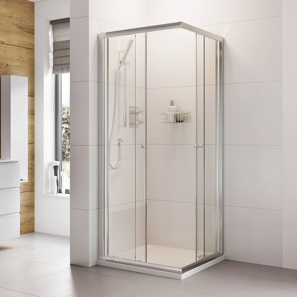 Roman Haven Corner Entry Shower Enclosure in Silver Open