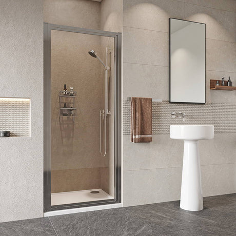 Roman Haven Framed Pivot Shower Door in Silver