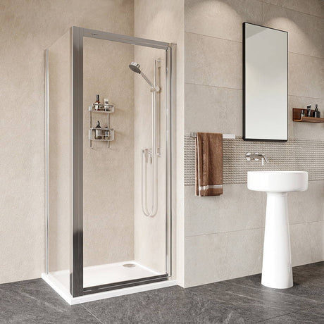 Roman Haven Framed Pivot Shower Door in Silver Panel