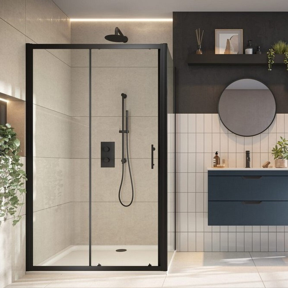 S6-BLKGLASS013 Scudo S6 Black Sliding Shower Door