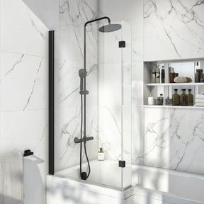 Scudo 1400 x 830mm L Shaped Bath Screen in Black