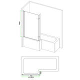 Scudo 1400 x 830mm L Shaped Bath Screen in Black dimensions