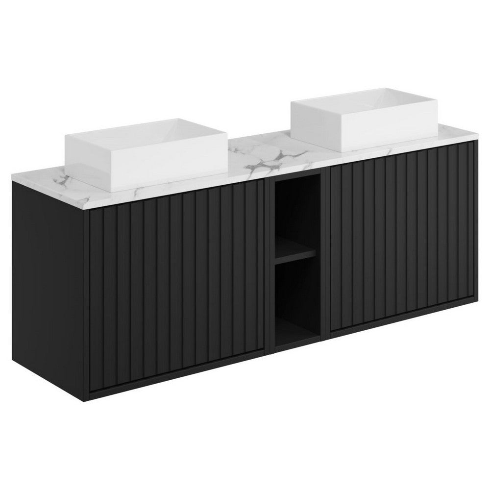 Scudo Alfie 1400mm Matt Black Fluted Double Vanity Unit and Countertop Basins