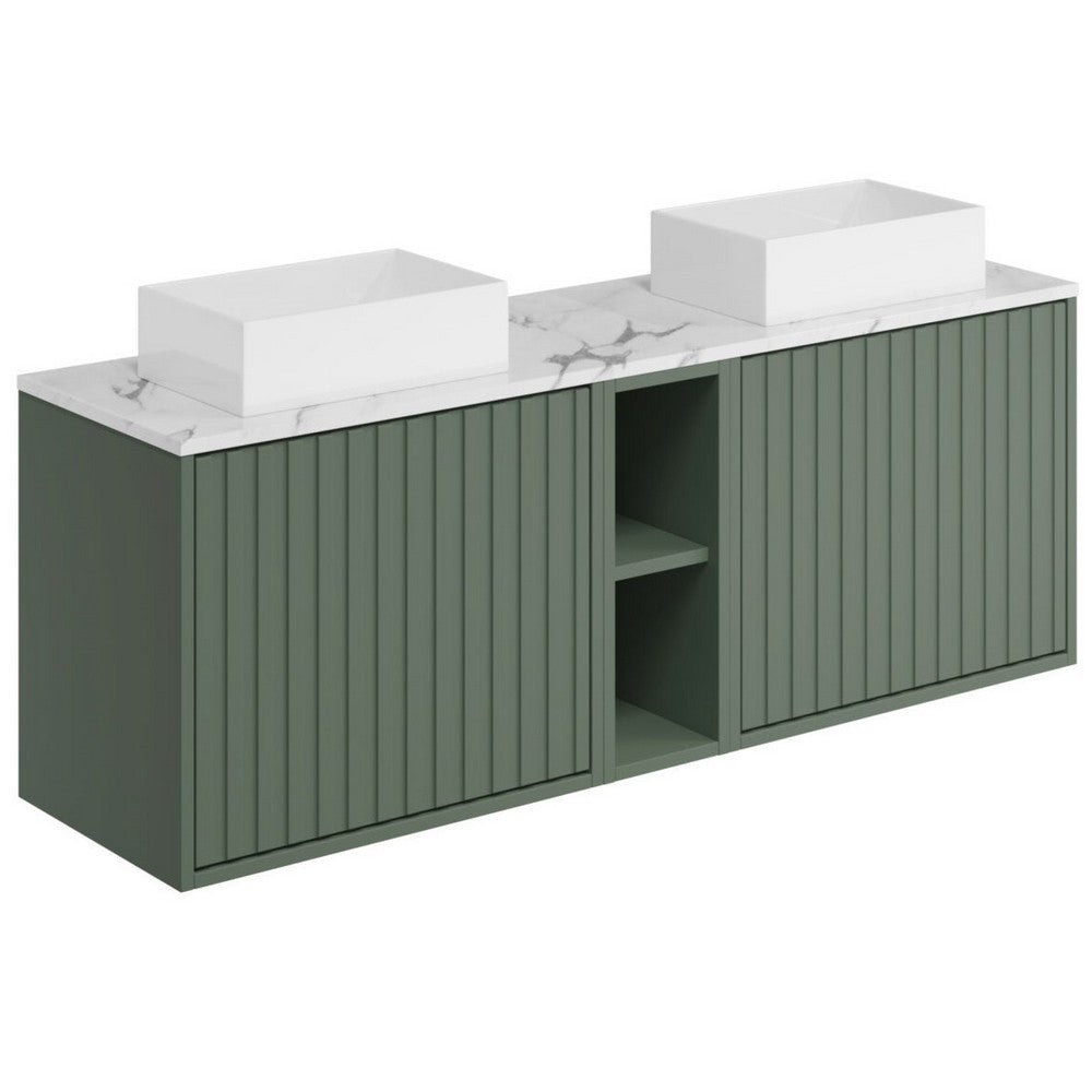 Scudo Alfie 1400mm Reed Green Fluted Double Vanity Unit and Countertop Basins