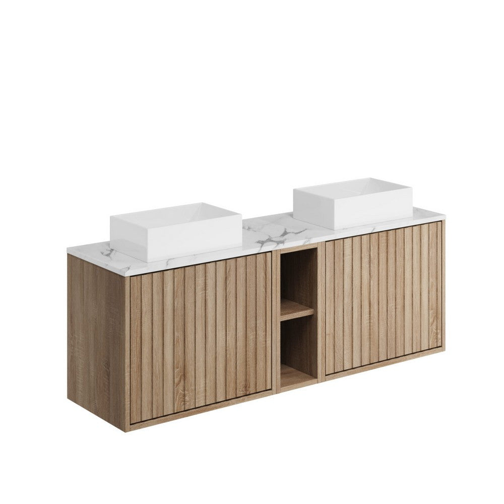 Scudo Alfie 1400mm Sonoma Oak Fluted Double Vanity Unit and Countertop Basins