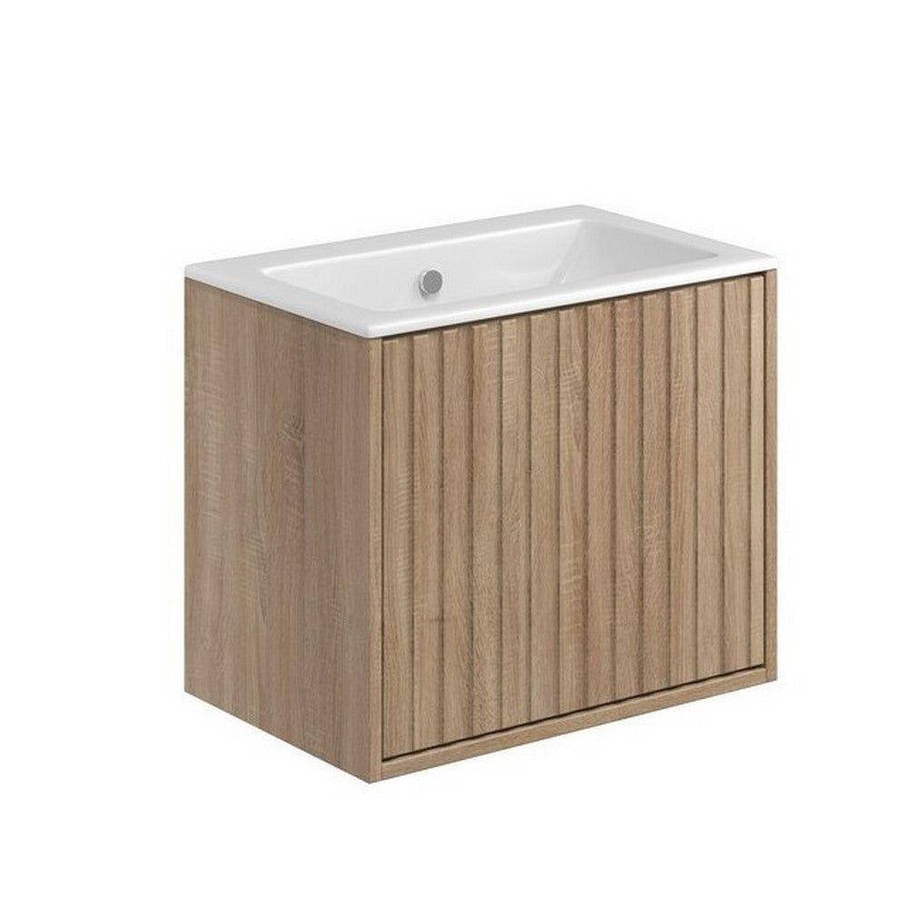 Scudo Alfie 600mm Sonoma Oak Vanity Unit with Basin and Fluted Drawer