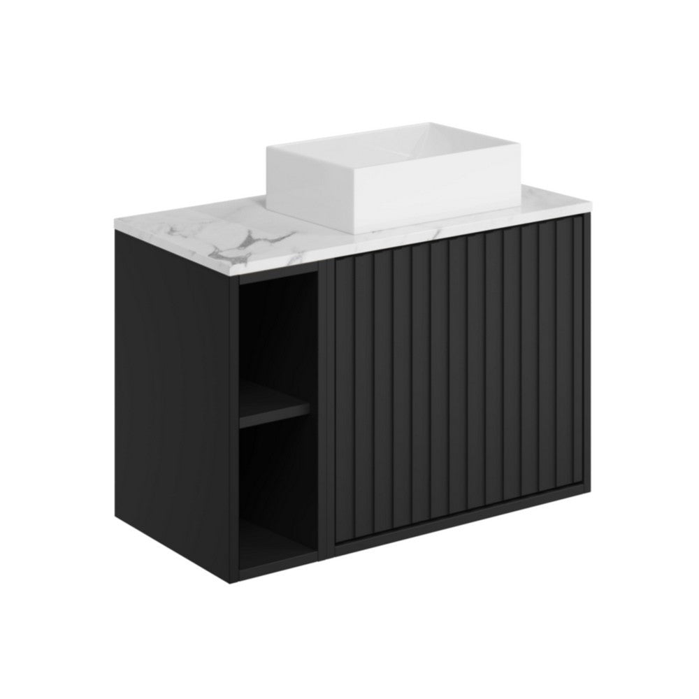 Scudo Alfie 800mm Matt Black Fluted Vanity Unit with Countertop Basin