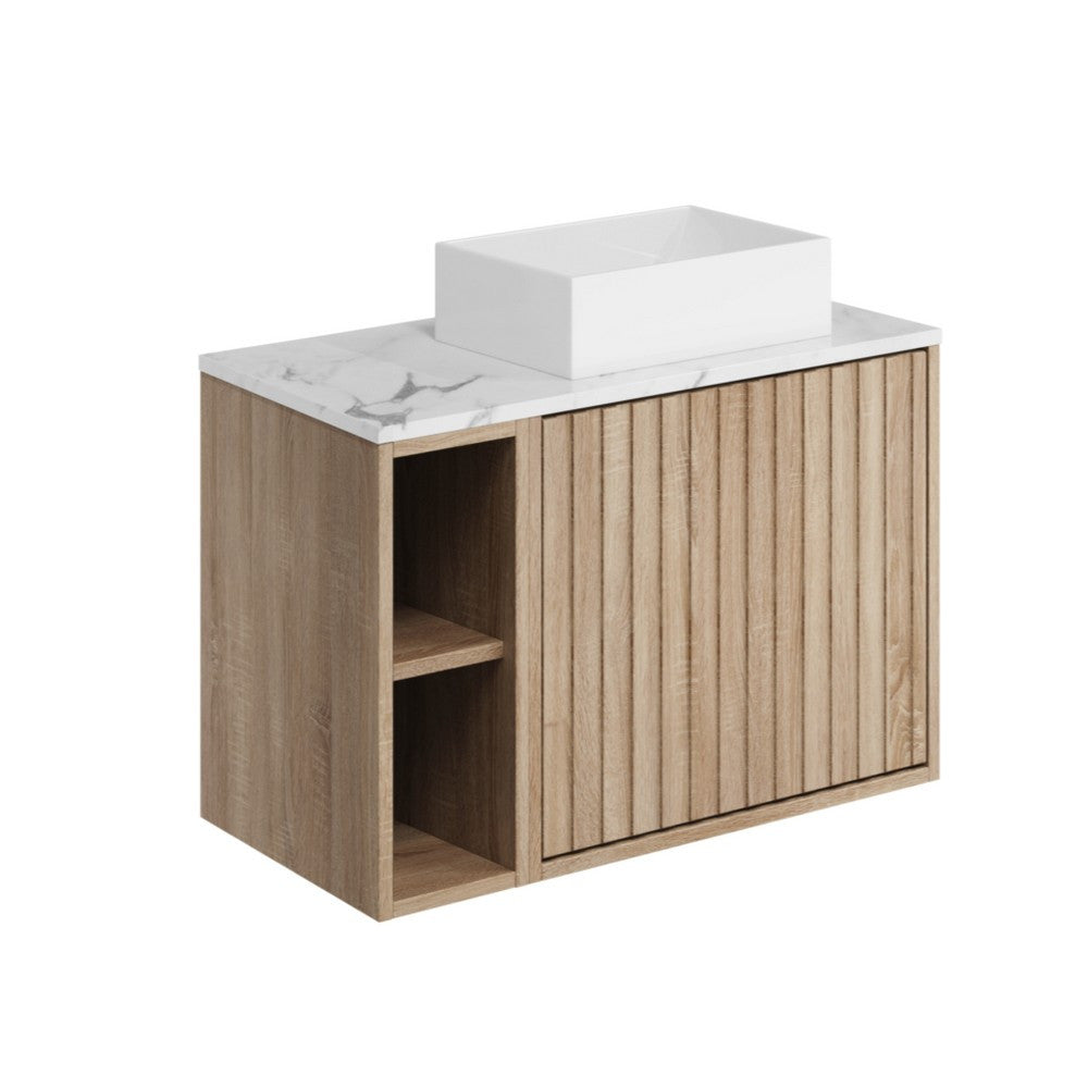 Scudo Alfie 800mm Sonoma Oak Fluted Vanity Unit with Countertop Basin