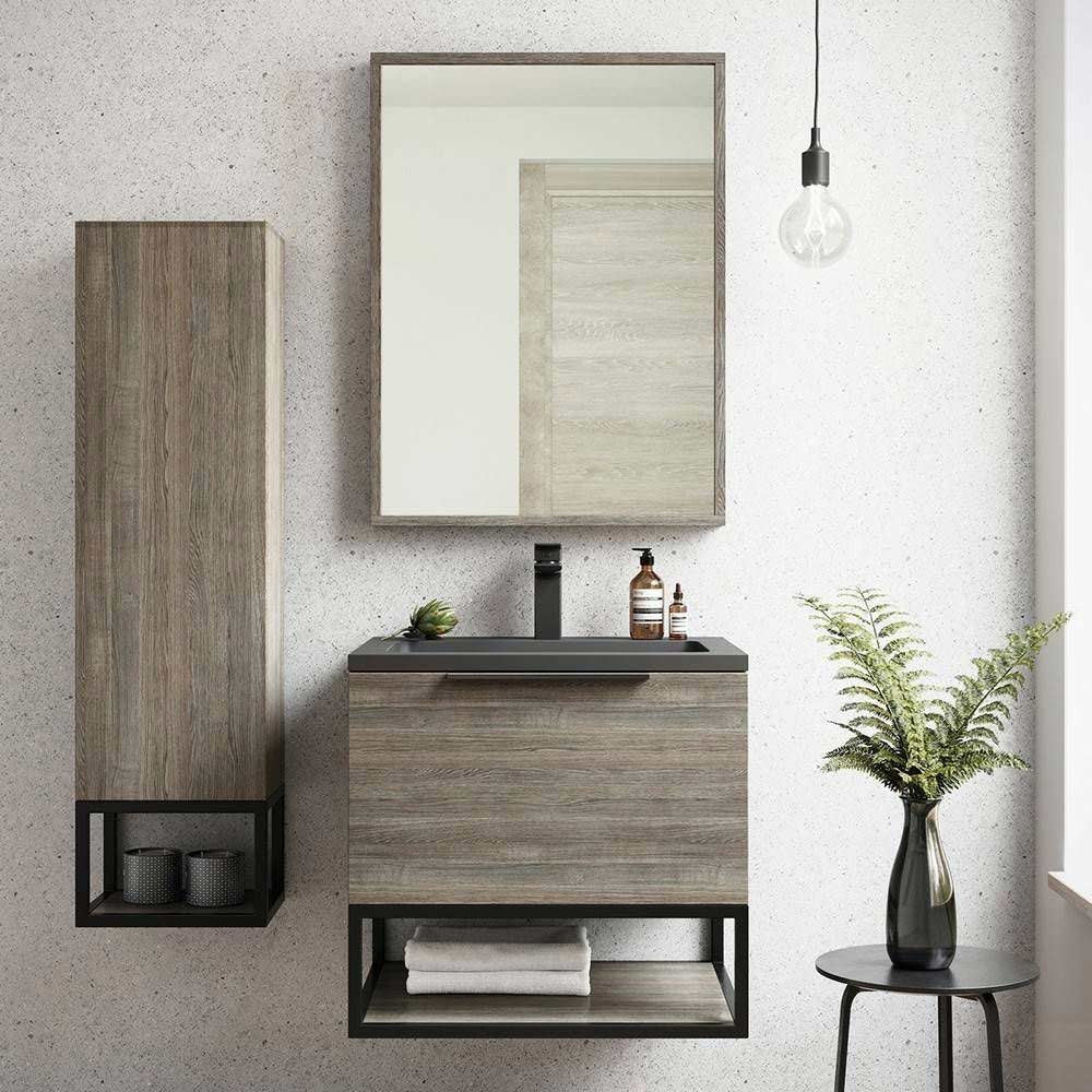 Scudo Ambience 600mm Grey Oak Wall Mounted LED Vanity Unit with Basin lifestyles