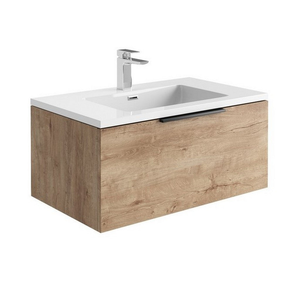 Scudo Ambience 800mm Grey Oak Wall Mounted LED Vanity Unit with Basin white choice