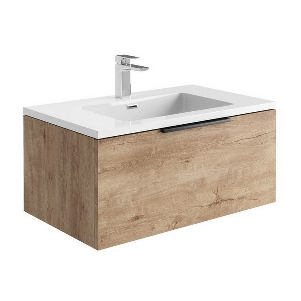 Scudo Ambience 800mm Rustic Oak Wall Mounted LED Vanity Unit with Basin