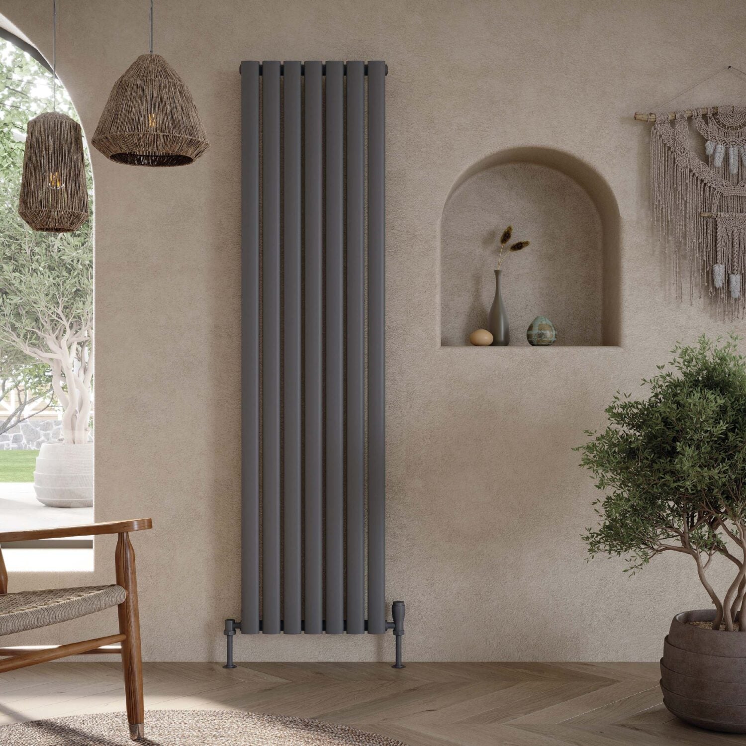 Scudo Apex 1800 x 295mm Vertical Double Designer Radiator in Anthracite