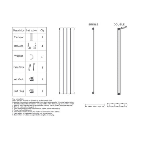 Scudo Apex 1800 x 354mm Vertical Single Designer Radiator in Gloss White data