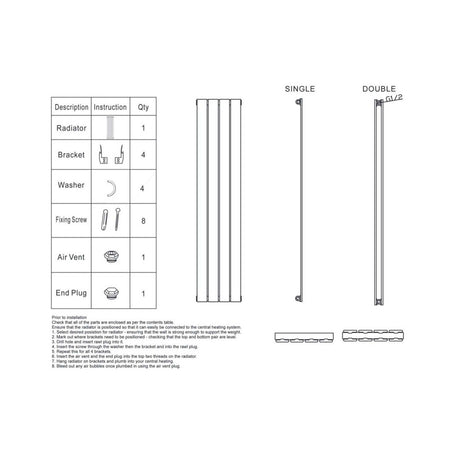 Scudo Apex 1800 x 413mm Vertical Double Designer Radiator in White data