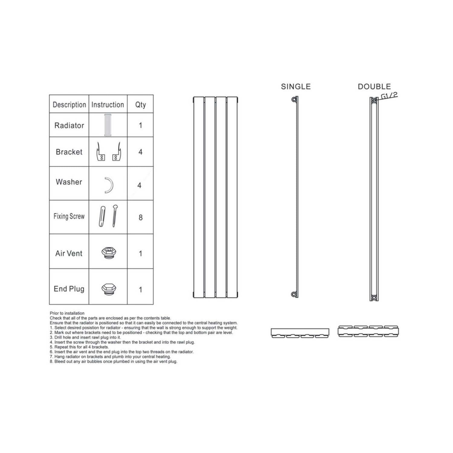 Scudo Apex 600 x 1121mm Single Horizontal Designer Radiator in Gloss White installation