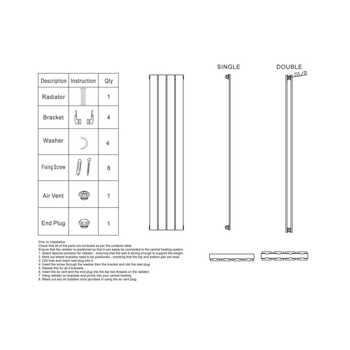 Scudo Apex 600 x 767mm Horizontal Double Designer Radiator in Anthracite installation